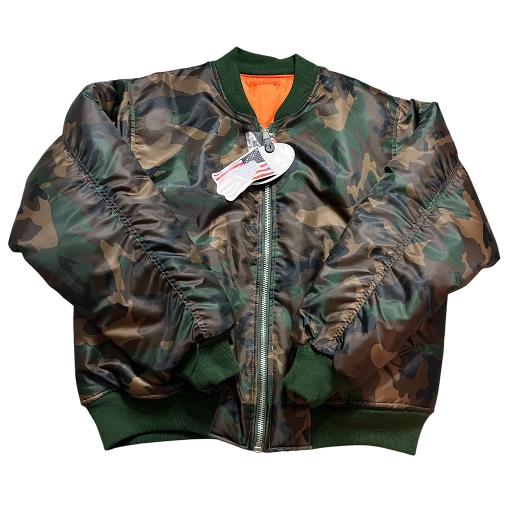 Rothco Mens Camo Ma-1 Full Zip Flight Jacket- Orange Interior- Size XXL- NWT